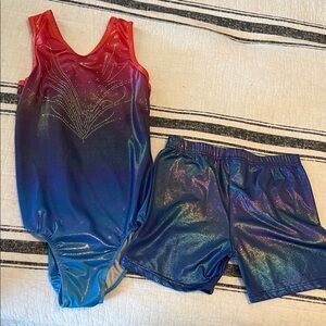 Colorful Gradient Leotard and Shorts Set